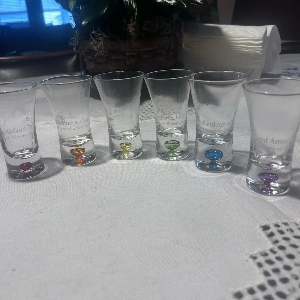 Vintage Holland America Line Shot/Shooter Rainbow Color Bubble Glasses Set Of 6